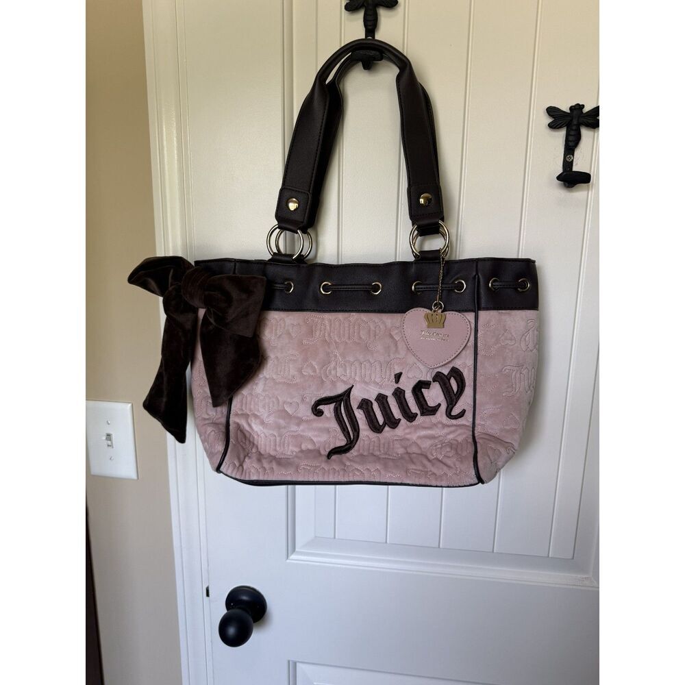 Juicy Couture Vintage Dreams Tote Bag Daydreamer Blush Pink Brown Shoulder NWOT